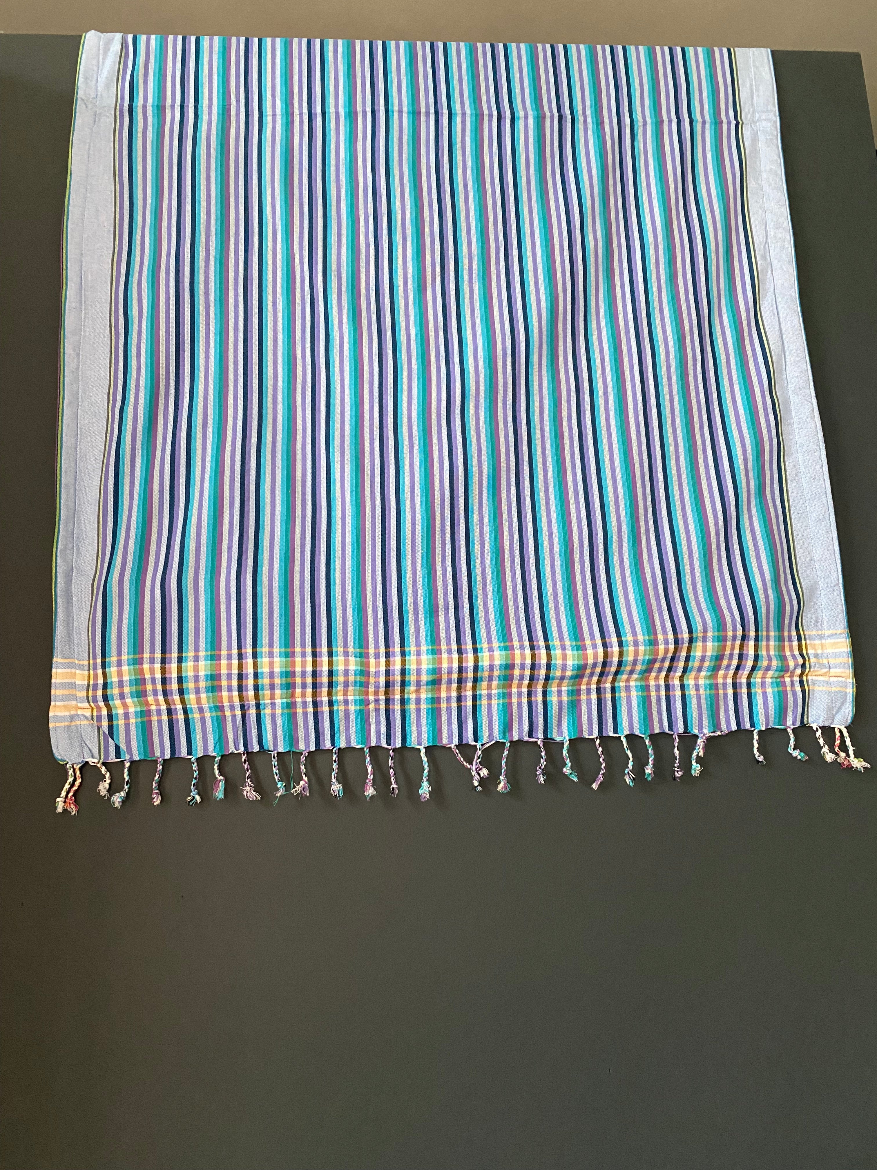 Kikoi Strandtuch long stripes  purple/light blue/black with purple towel
