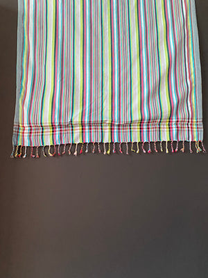 Kikoi Strandtuch long stripes light green/purple/blue with light green towel