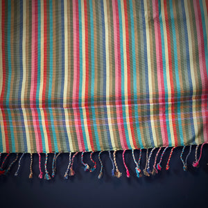Kikoi Strandtuch red/green/decent blue & yellow multicolor stripes and red frame