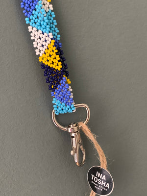 Schlüsselband aus Perlen - white/blue/yellow