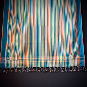 Kikoi Strandtuch with light multicolored stripes and blue towel