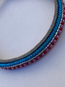 Armband metallic blue/silver/pink&red long stripes